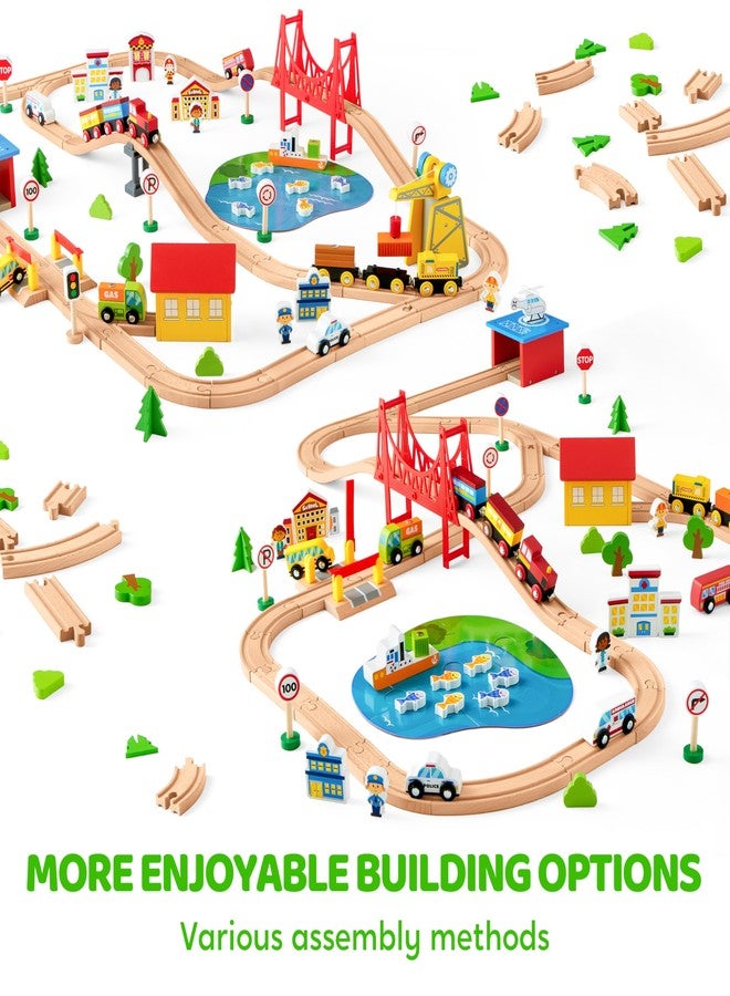 SYNCFUN 110PCS Wooden Train Set - Toy Magnetic Trains with Wooden Track Set for Kids Ages 3-8, City Scene Railway Set, Perfect Christmas Birthday Gift for Grandkids Toddlers Boys Girls - Image 2
